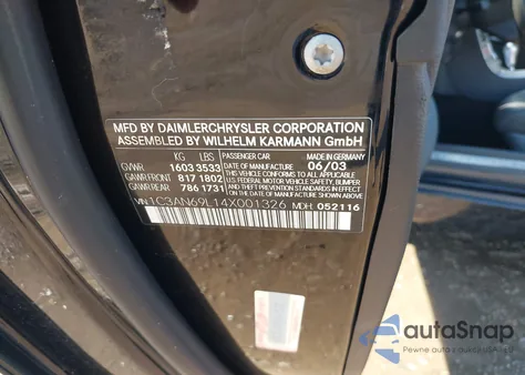 2004 Chrysler Crossfire из США, поврежденный, VIN 1C3AN69L14X001326